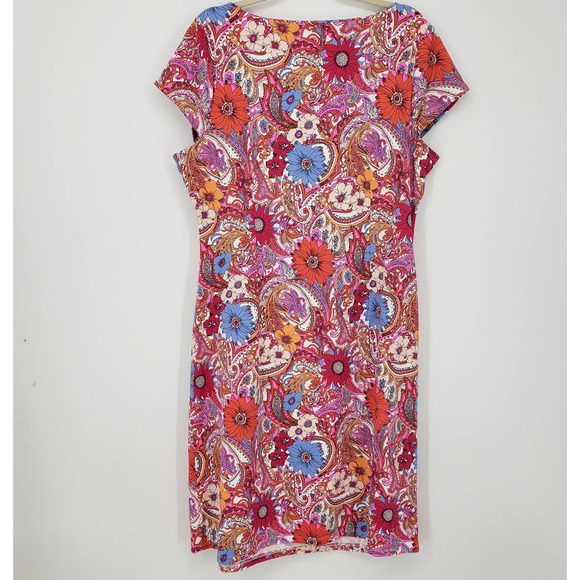 Talbots Island Floral Paisley Dress XL Knot Tie Catalina Cloth Short Sleeve Pink - Picture 3 of 13